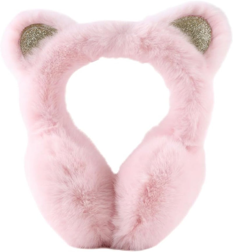 Peecabe Winter Kids Earmuffs Warm Girl Ear Muffs For Toddler Kid Children Earmuff with Cat Ears Girls Ear Warmer (Light Pink) - Image 1